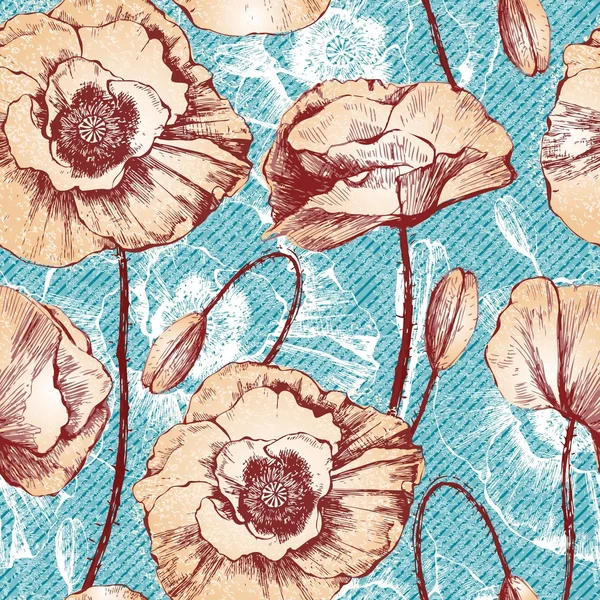 Vintage seamless pattern with poppy flowers — Stock Vector
