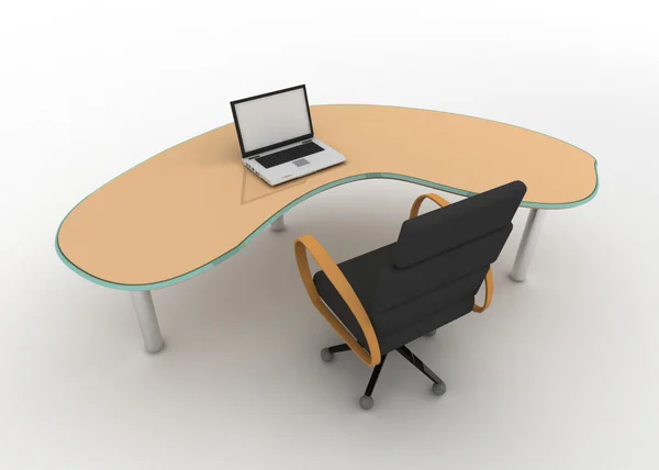 Laptop op tafel en stoel — Stockfoto