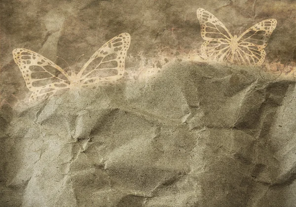 古い parchmen の蝶といい花グランジ イラスト — ストック写真