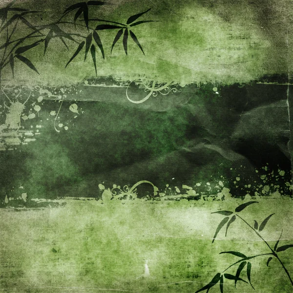 Grungy background.old papper med bambu grenar — Stockfoto