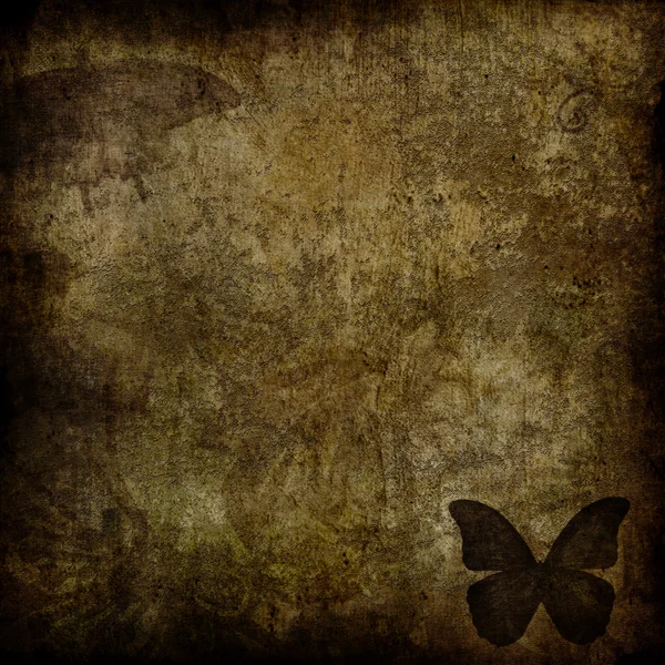Floral grunge illustration with butterflies on old parchment . — Stock Photo, Image