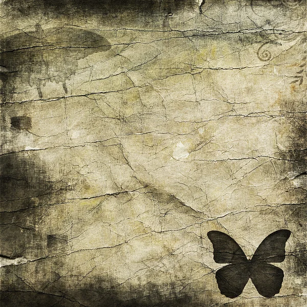 Çiçekli grunge illüstrasyon kelebek ile — Stok fotoğraf
