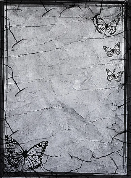 蝶と花グランジ イラスト — ストック写真