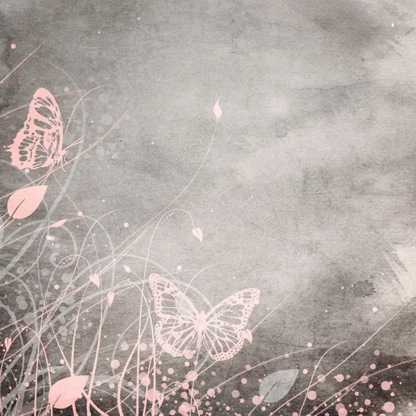 Floral grunge illustration with butterflies on old parchment . Stock Image