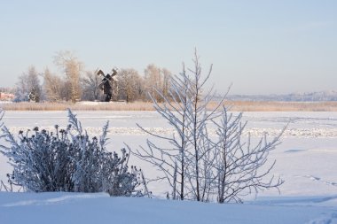 Winter lake landscape clipart