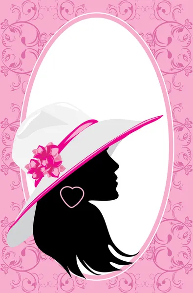 Retrato de mujer elegante en un sombrero. Tarjeta de moda — Vector de stock