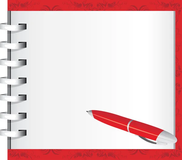 Spirála Poznámkový blok a červená tužka — Stockový vektor