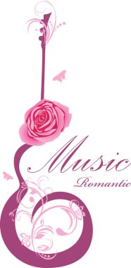 Abstract guitar with rose. Romantic music clipart