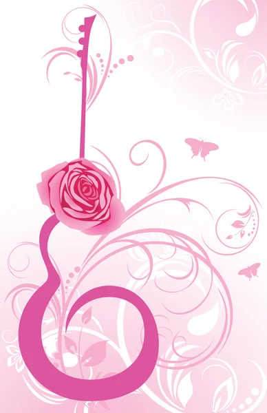 Guitare abstraite avec rose sur le fond décoratif — Image vectorielle