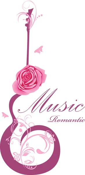 与玫瑰的抽象吉他。浪漫的音乐 — 图库矢量图片
