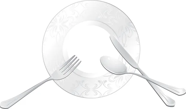 Άδειο πιάτο με κουτάλι, πηρούνι και μαχαίρι — Διανυσματικό Αρχείο