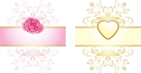 Elementos ornamentales con corazón y rosa para la decoración — Vector de stock