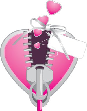 Pink heart with zipper. Festive element clipart