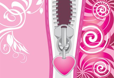 Zipper with pink heart on the decorative background clipart