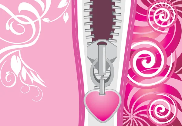 Reißverschluss mit rosa Herz auf dem dekorativen Hintergrund — Stockvektor