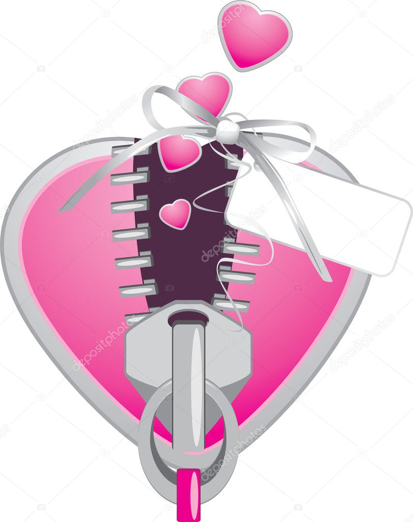 Pink heart with zipper. Festive element