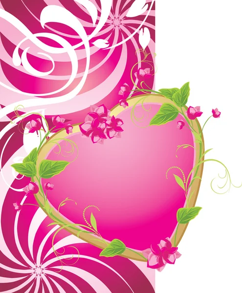 Розовое сердце с цветами на декоративном фоне. Валентинки — стоковый вектор