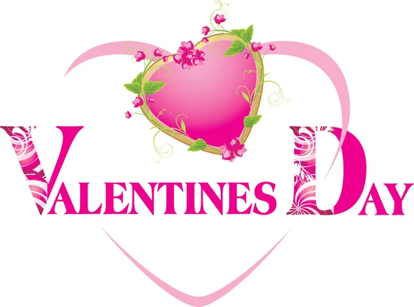 Corazón rosa con flores. Elemento decorativo para tarjeta de San Valentín — Vector de stock