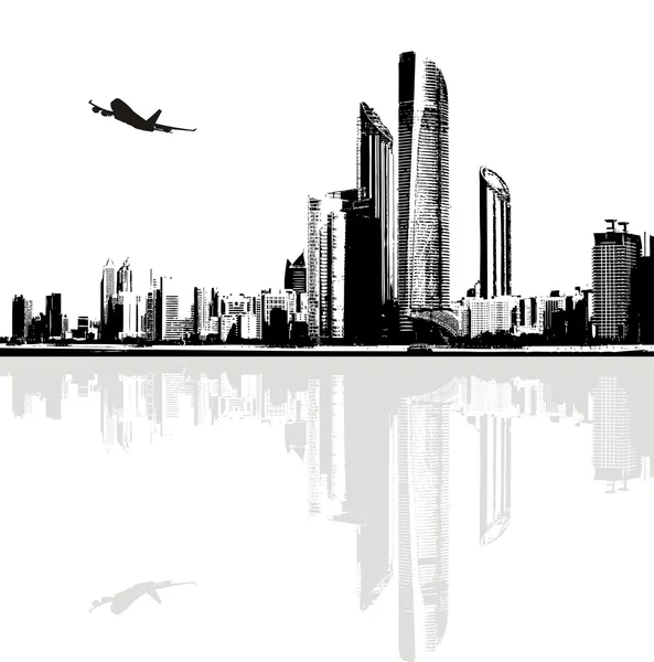 Zwart-wit panorama van gebouwen stad — Stockvector