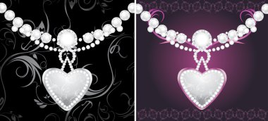 Silver hearts with diamonds on the decorative background clipart