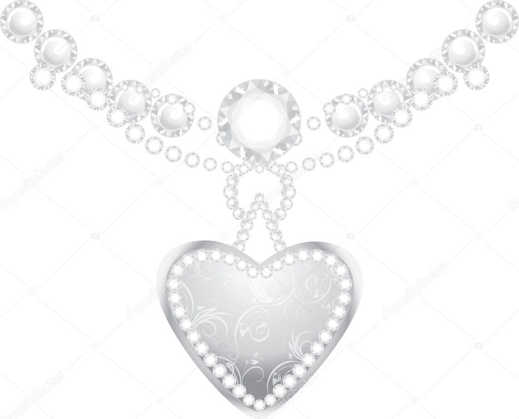 Silver heart with diamonds and strasses