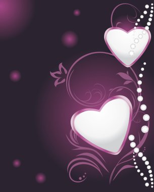 Shining hearts with diamonds on the decorative background clipart