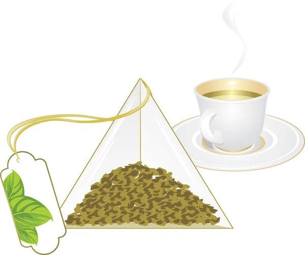 Copo e pacote com chá verde — Vetor de Stock