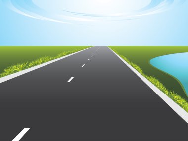 Highway along a lake clipart