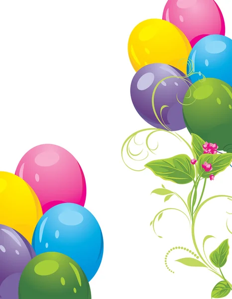 彩色气球和春天的花朵 — 图库矢量图片