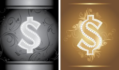 Shining golden and silver dollar sign on the decorative background clipart