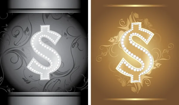 Shining golden and silver dollar sign on the decorative background — Stock Vector