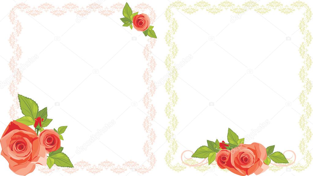 Bouquets of roses in decorative frames