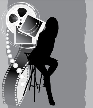 Female silhouette and film objects on the abstract background clipart