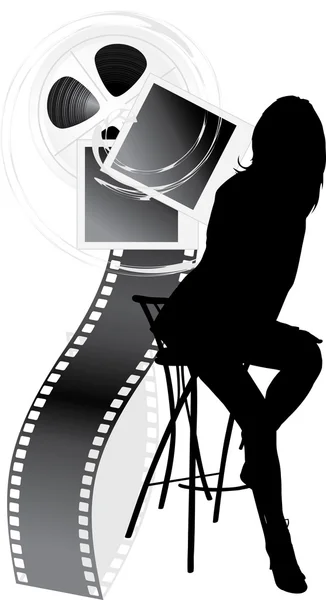 Silhouette féminine et objets filmés isolés sur le blanc — Image vectorielle