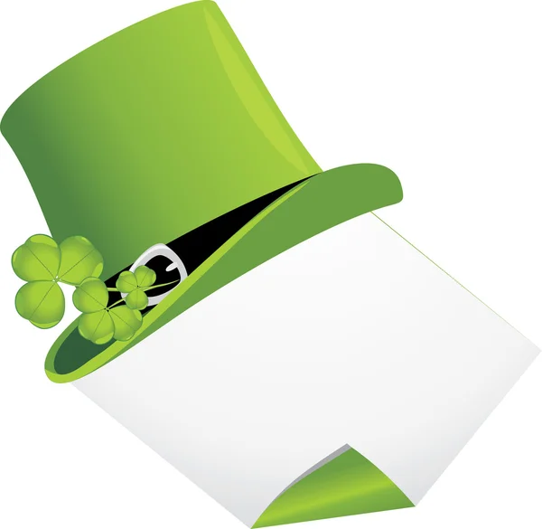 Sayfa ve yonca ile St Patrick's Day şapka kıvrılmış — Stok Vektör