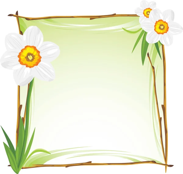 Wooden frame with daffodils — Stock Vector