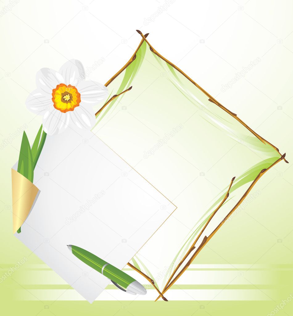 Frame with daffodil. Festive background