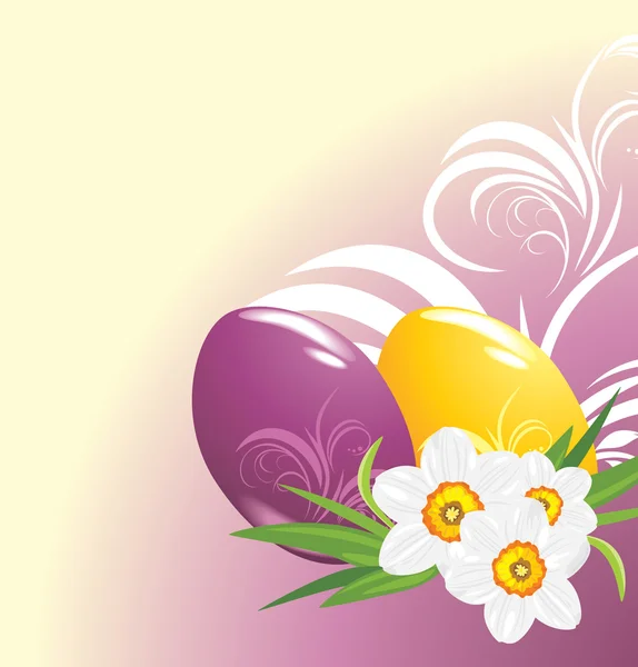 Uova di Pasqua e bouquet di narcisi — Vettoriale Stock