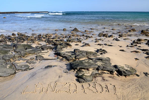 Лансароте знак на пляжі канарської — стокове фото