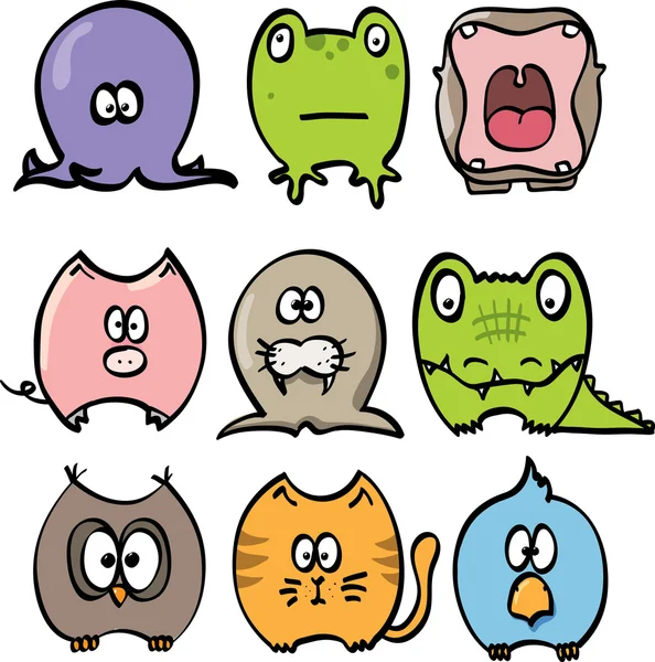 Devět barevných skic mladá zvířata — Stockový vektor