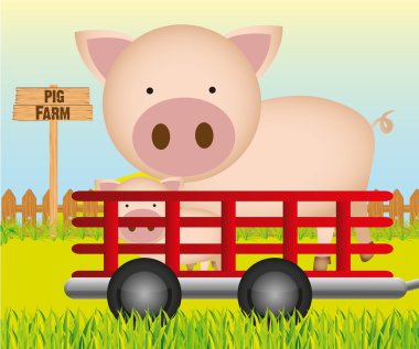 trailer with pig farm background, clipart