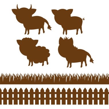 set of farm silhouettes clipart