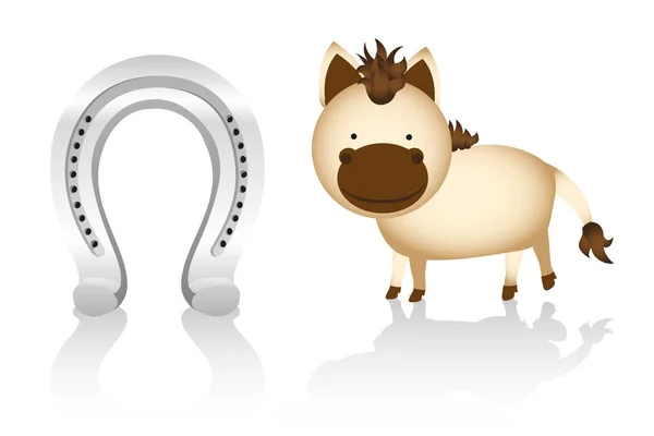 Cute cartoon horse whit horseshoe — Stock Vector