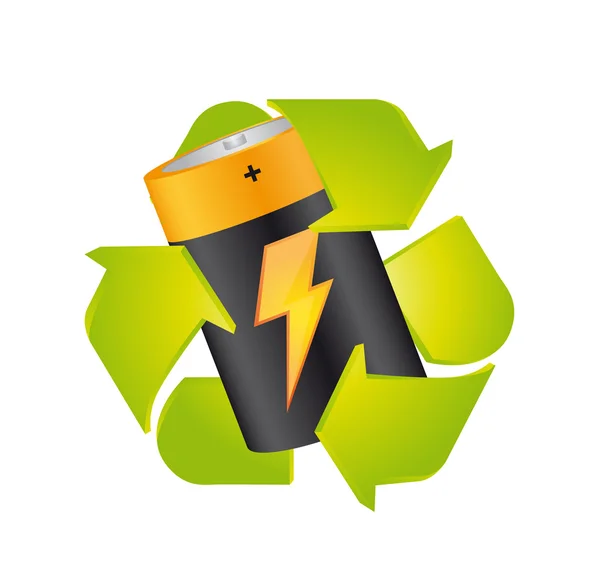 Bateria com sinal de reciclagem — Vetor de Stock
