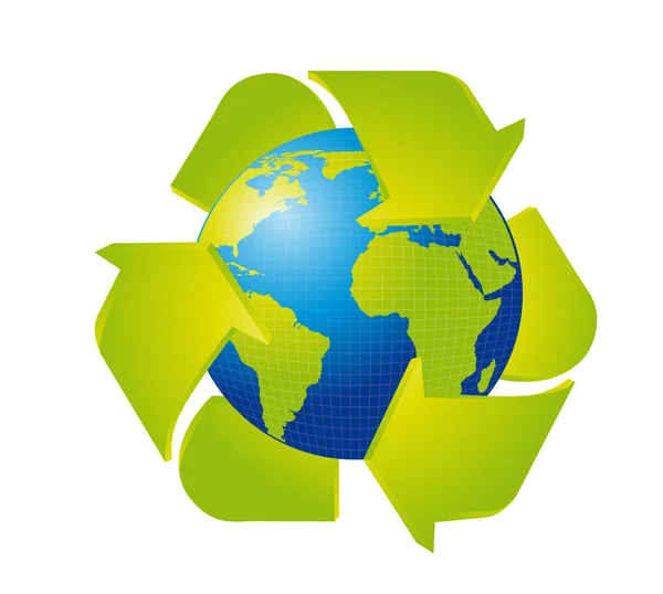 Aarde met recycle teken — Stockvector