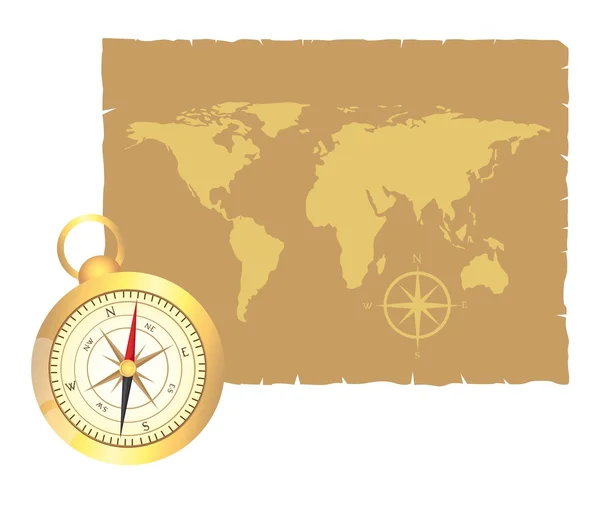 Kompas i mapę — Wektor stockowy