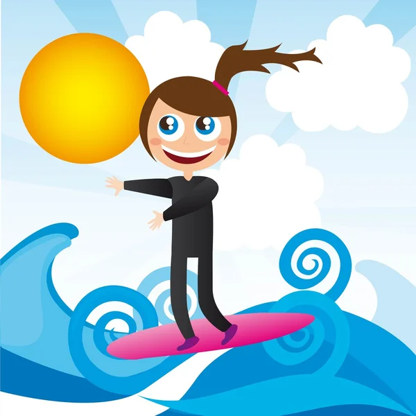 stock vector Girl over surfboard