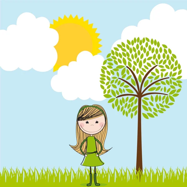 stock vector girl over landscape