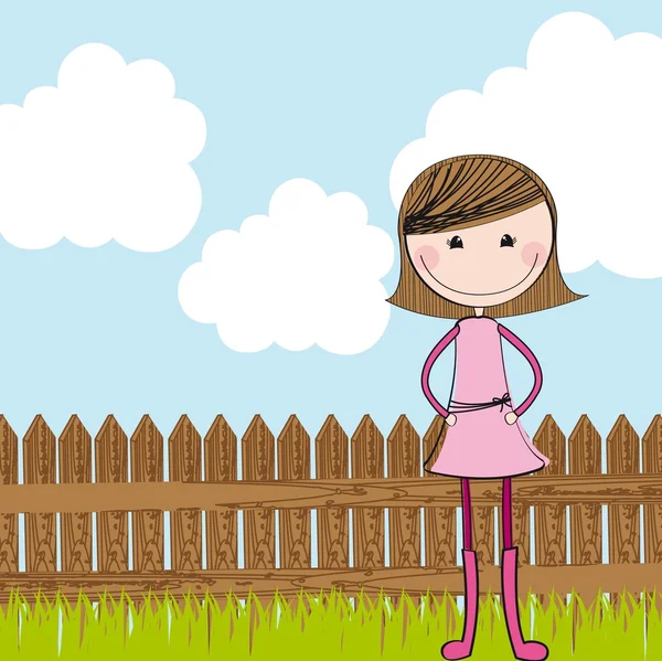 Милая девушка с деревянным забором — стоковый вектор