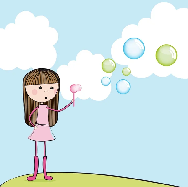 Fille soufflant bulles de savon — Image vectorielle